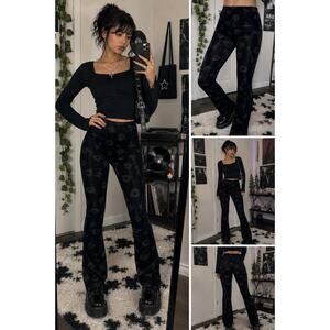 Coraline X LAIKA Leggings Y2K Style Goth Graphic Black Stretch Alt Indie Pants M